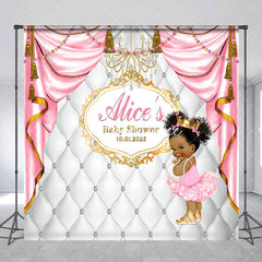 Aperturee - Aperturee Royal Pink White Custom Name Baby Shower Backdrop