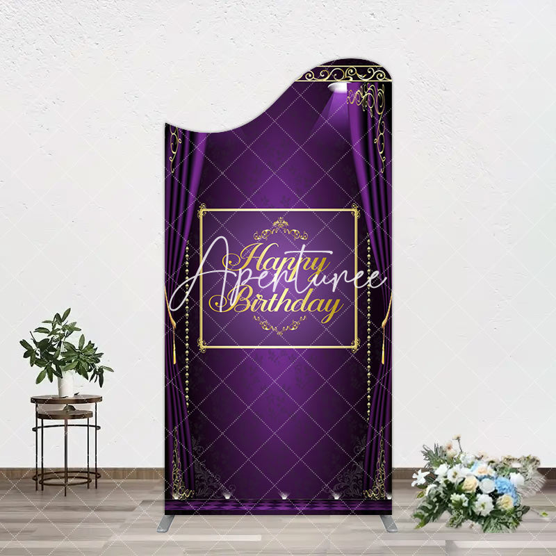 Aperturee - Aperturee Royal Purple Curtain Happy Birthday Arch Backdrop