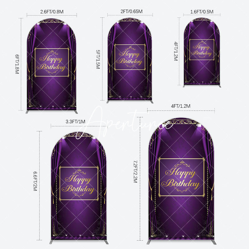 Aperturee - Aperturee Royal Purple Curtain Happy Birthday Arch Backdrop