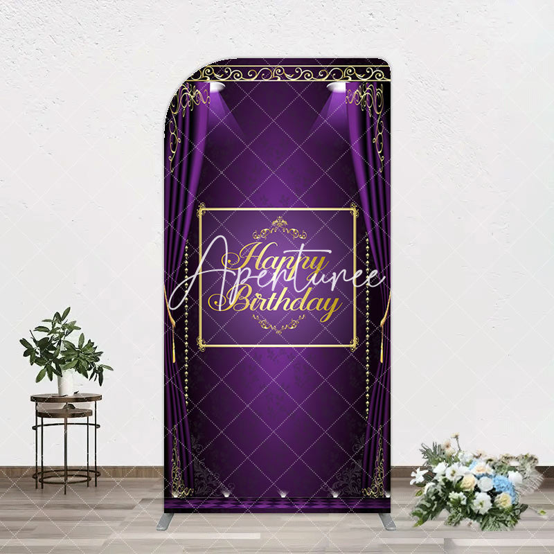 Aperturee - Aperturee Royal Purple Curtain Happy Birthday Arch Backdrop