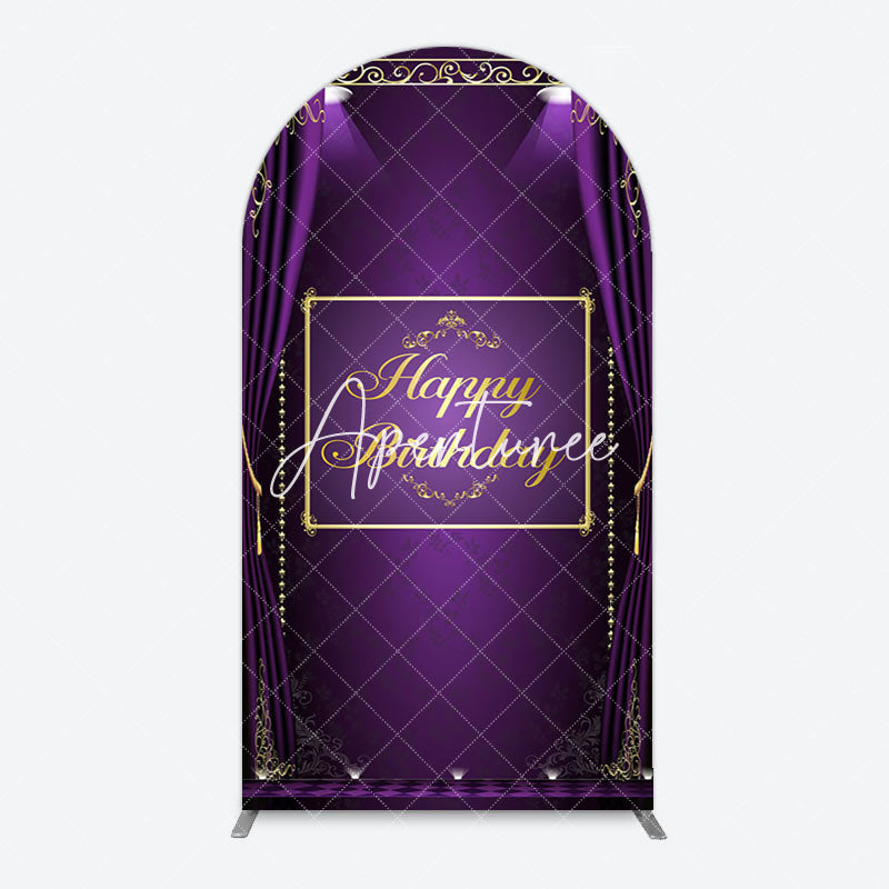 Aperturee - Aperturee Royal Purple Curtain Happy Birthday Arch Backdrop