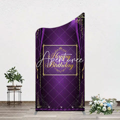 Aperturee - Aperturee Royal Purple Curtain Happy Birthday Arch Backdrop