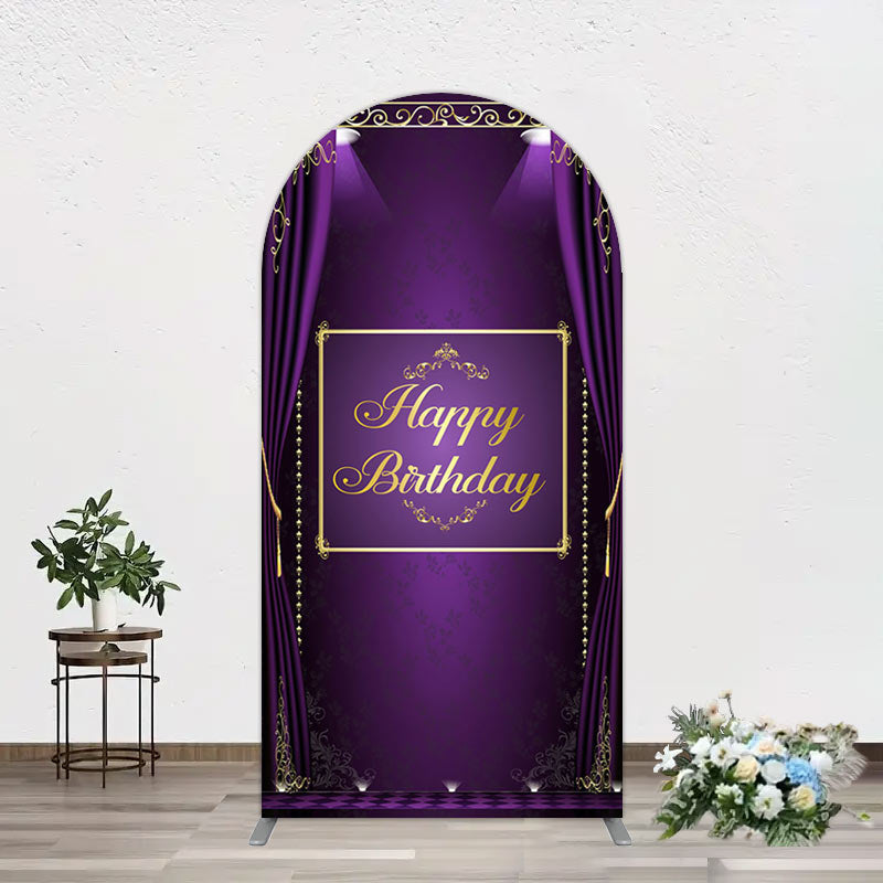 Aperturee - Aperturee Royal Purple Curtain Happy Birthday Arch Backdrop