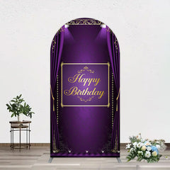 Aperturee - Aperturee Royal Purple Curtain Happy Birthday Arch Backdrop