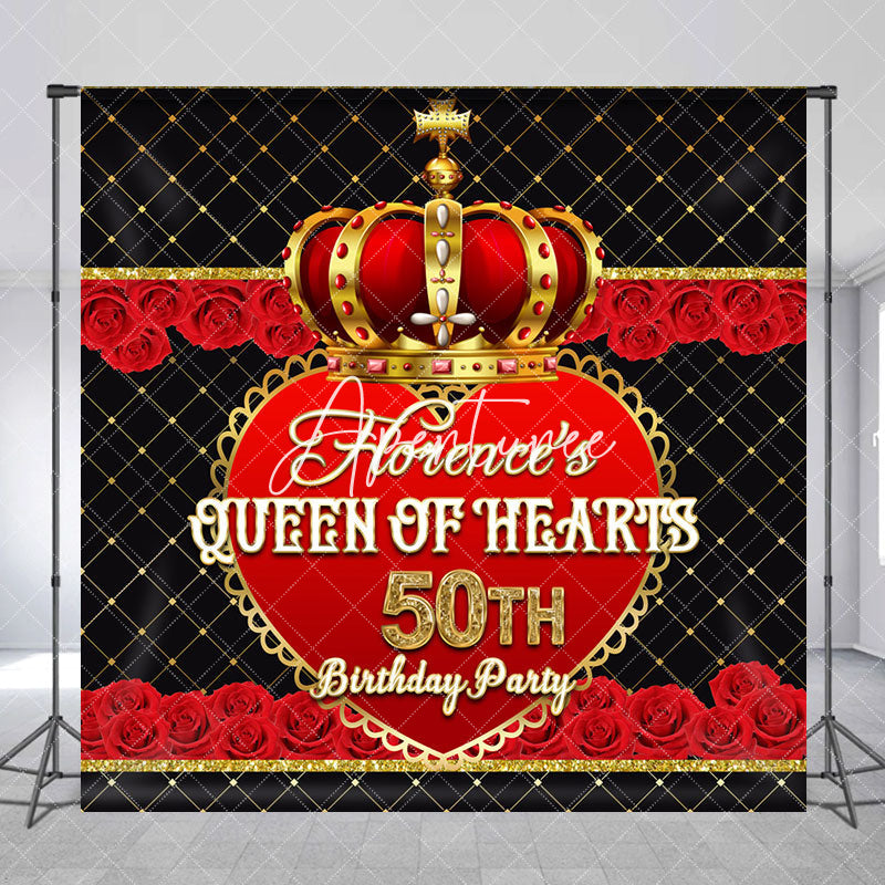 Aperturee - Aperturee Royal Red Crown Rose Custom 50th Birthday Backdrop