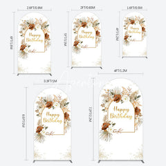 Aperturee - Aperturee Rural Boho Floral Gold Happy Birthday Arch Backdrop