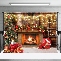 Aperturee - Aperturee Rural Fireplace Light Glitter Christmas Backdrop