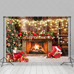 Aperturee - Aperturee Rural Fireplace Light Glitter Christmas Backdrop