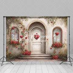 Aperturee - Aperturee Rural House Red Rose Greenery Valentines Day Backdrop