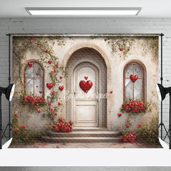 Aperturee - Aperturee Rural House Red Rose Greenery Valentines Day Backdrop