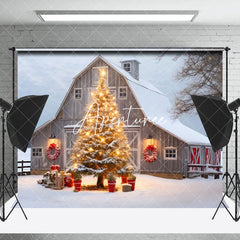 Aperturee - Aperturee Rural House Xmas Trees Snowy Christmas Vibe Backdrop