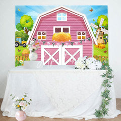 Aperturee - Aperturee Rural Pink Barn Door Farm Happy Birthday Backdrop