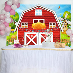 Aperturee - Aperturee Rural Red Barn Door Farm Happy Birthday Backdrop