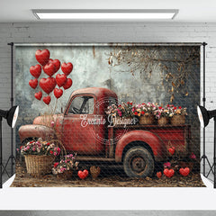 Aperturee - Aperturee Rural Red Retro Truck Floral Valentines Day Backdrop