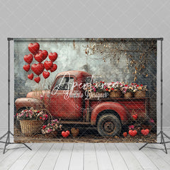 Aperturee - Aperturee Rural Red Retro Truck Floral Valentines Day Backdrop