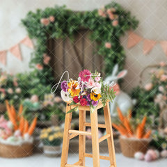 Aperturee - Aperturee Rural Wall Greenry Floral Bunny Eggs Easter Backdrop