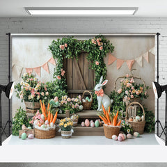 Aperturee - Aperturee Rural Wall Greenry Floral Bunny Eggs Easter Backdrop