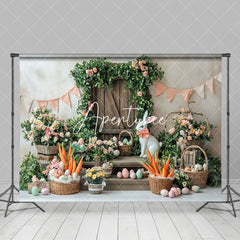 Aperturee - Aperturee Rural Wall Greenry Floral Bunny Eggs Easter Backdrop