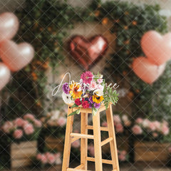 Aperturee - Aperturee Rural Wood Wall Greenery Pink Floral Balloon Backdrop