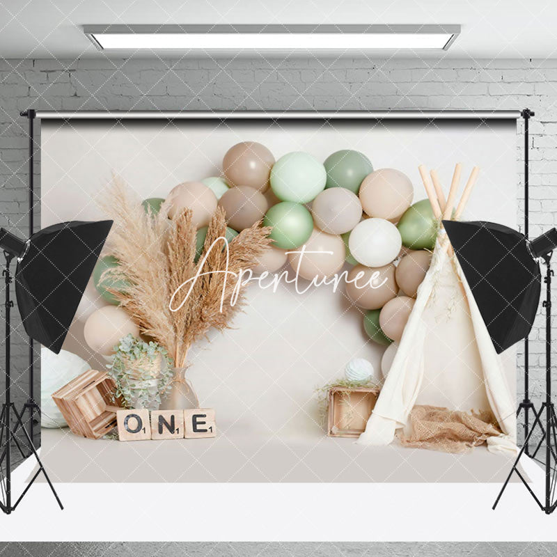 Aperturee - Aperturee Rustic 1St Birthday Balloon Arch Tipi Tent Backdrop