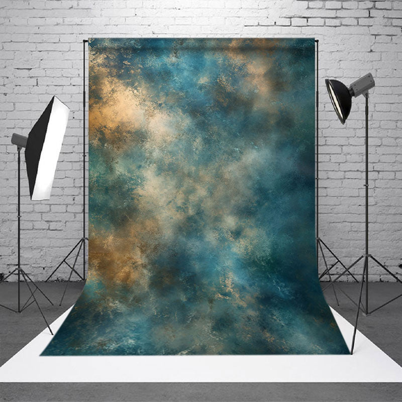 Aperturee - Aperturee Rustic Blue Gold Abstract Texture Photo Backdrop