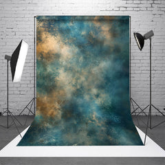 Aperturee - Aperturee Rustic Blue Gold Abstract Texture Photo Backdrop