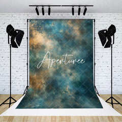 Aperturee - Aperturee Rustic Blue Gold Abstract Texture Photo Backdrop