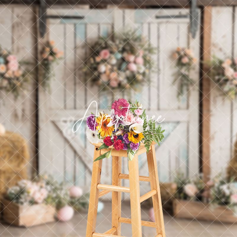 Aperturee - Aperturee Rustic Easter Decor Colored Egg Countryside Backdrop