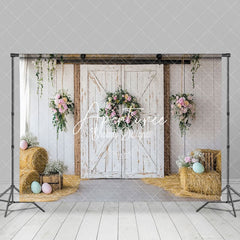 Aperturee - Aperturee Rustic Farmhouse Door Floral Wreaths Easter Backdrop