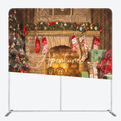 Aperturee - Aperturee Rustic Fireplace Christmas Tension Fabric Backdrop