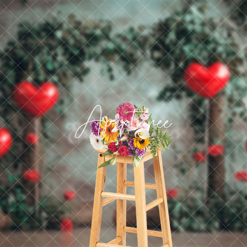 Aperturee - Aperturee Rustic Greenery Red Love Balloon Tree Stump Backdrop