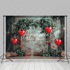 Aperturee - Aperturee Rustic Greenery Red Love Balloon Tree Stump Backdrop