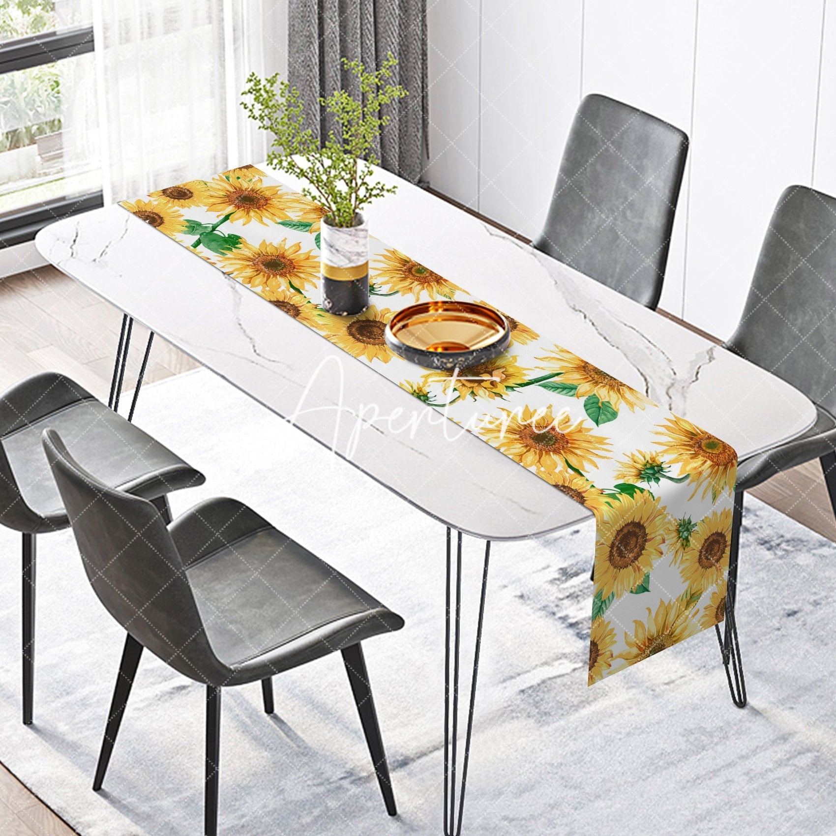 Aperturee - Aperturee Rustic Natural Sunflower Leaves Summer Table Runner