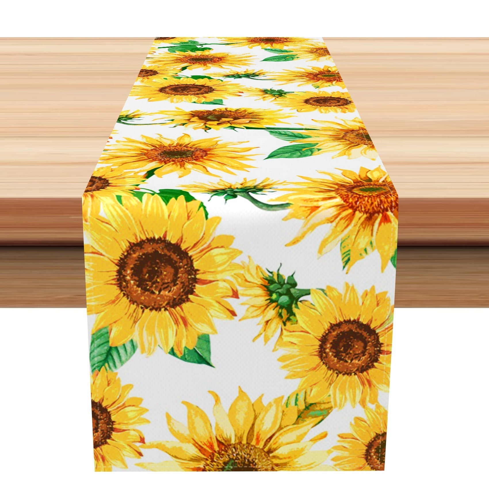 Aperturee - Aperturee Rustic Natural Sunflower Leaves Summer Table Runner