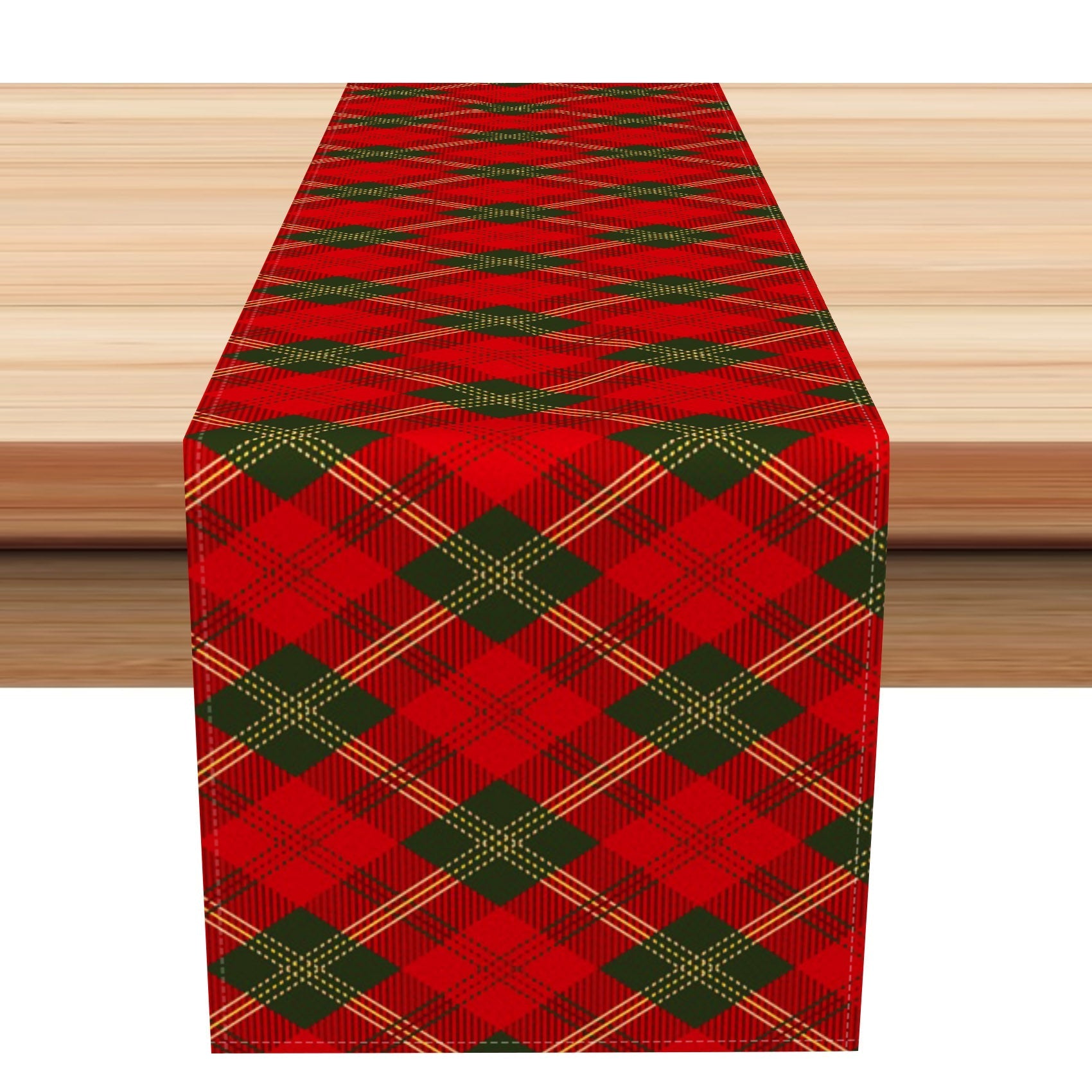 Aperturee - Aperturee Rustic Red Green Checkered Christmas Table Runner