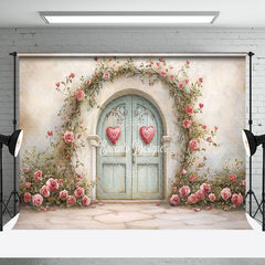 Aperturee - Aperturee Rustic Retro Door Pink Floral Valentines Day Backdrop