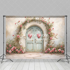 Aperturee - Aperturee Rustic Retro Door Pink Floral Valentines Day Backdrop