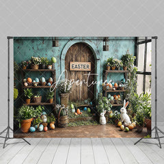 Aperturee - Aperturee Rustic Retro Teal Wall Eggs Bunny Easter Backdrop