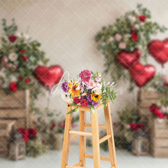 Aperturee - Aperturee Rustic Retro Wood Flowerpot Red Balloons Backdrop