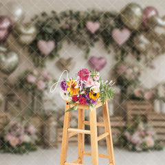 Aperturee - Aperturee Rustic Simple Balloons Floral Valentines Day Backdrop