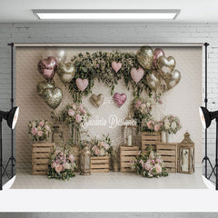 Aperturee - Aperturee Rustic Simple Balloons Floral Valentines Day Backdrop