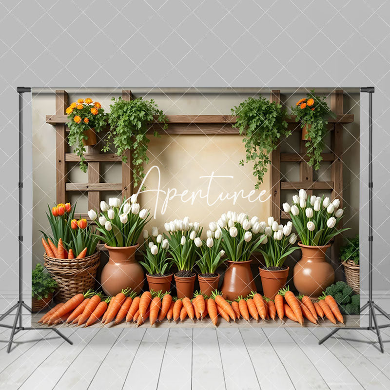 Aperturee - Aperturee Rustic Spring Greenery Carrots Floral Photo Backdrop