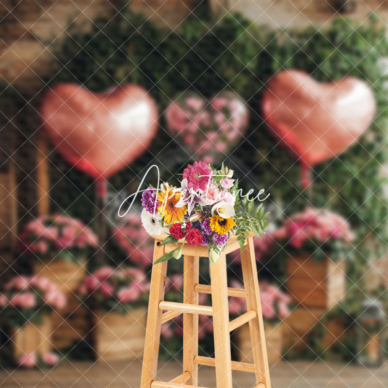 Aperturee - Aperturee Rustic Wall Greenery Pink Floral Balloons Backdrop