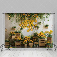 Aperturee - Aperturee Rustic Wall Light Greenery Sunflower Spring Backdrop