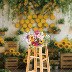 Aperturee - Aperturee Rustic Wall Light Greenery Sunflower Spring Backdrop