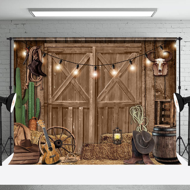 Aperturee - Aperturee Rustic Western Barn Cowboy Decor Wood Door Backdrop