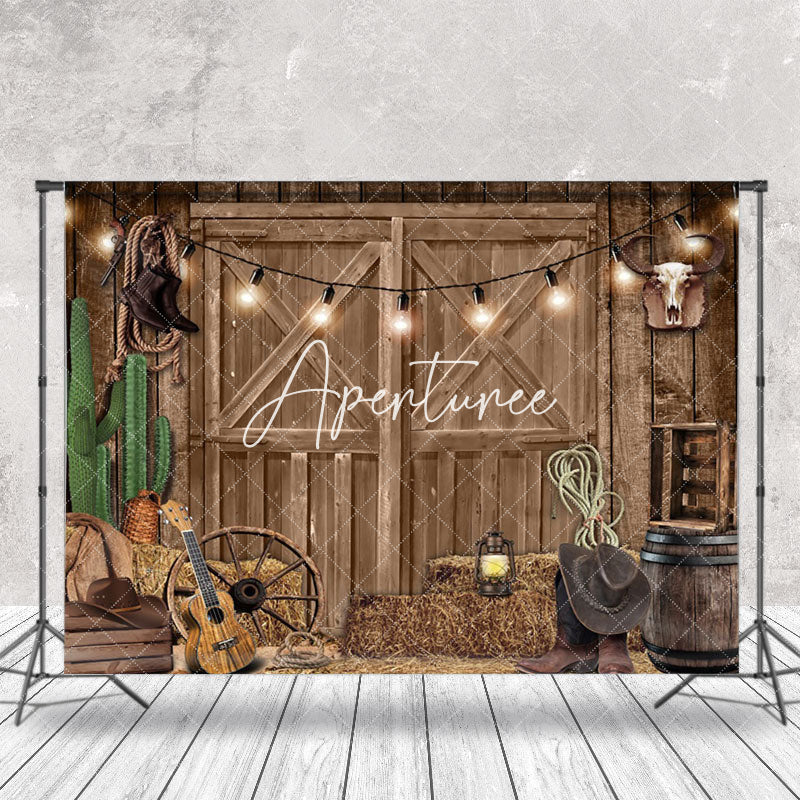 Aperturee - Aperturee Rustic Western Barn Cowboy Decor Wood Door Backdrop