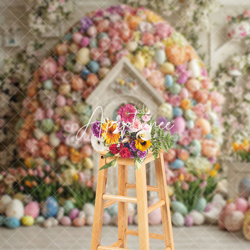 Aperturee - Aperturee Rustic Wood Floral Egg Shape House Easter Backdrop