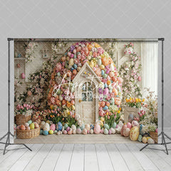 Aperturee - Aperturee Rustic Wood Floral Egg Shape House Easter Backdrop