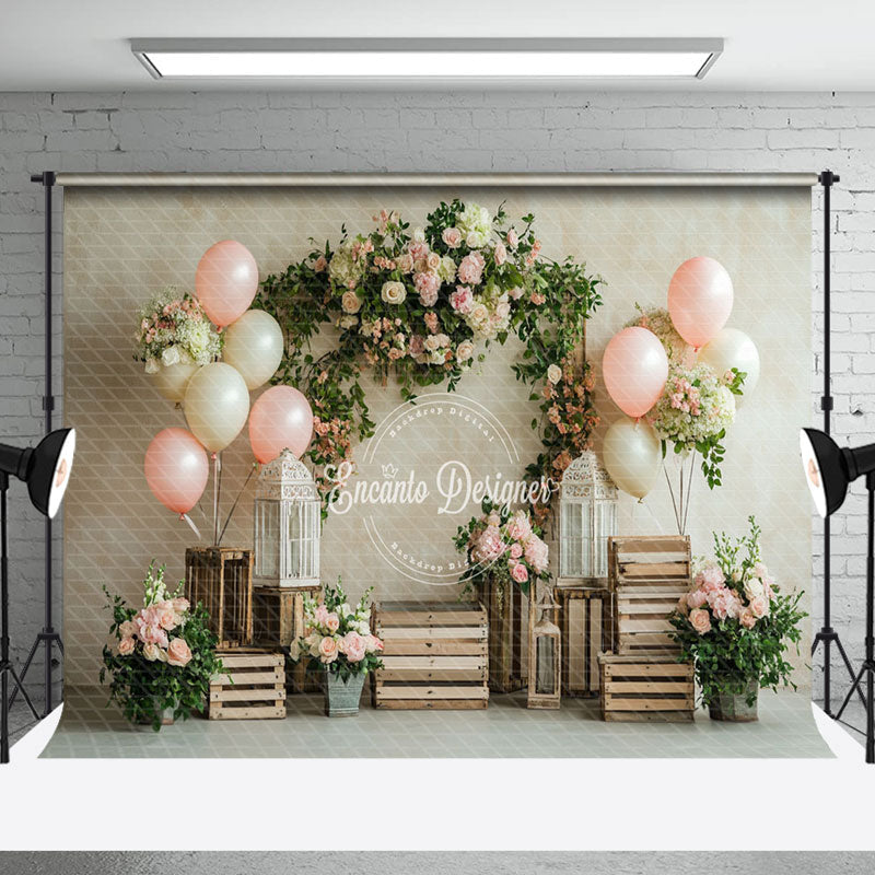 Aperturee - Aperturee Rustic Wood Ornaments Floral Valentines Day Backdrop